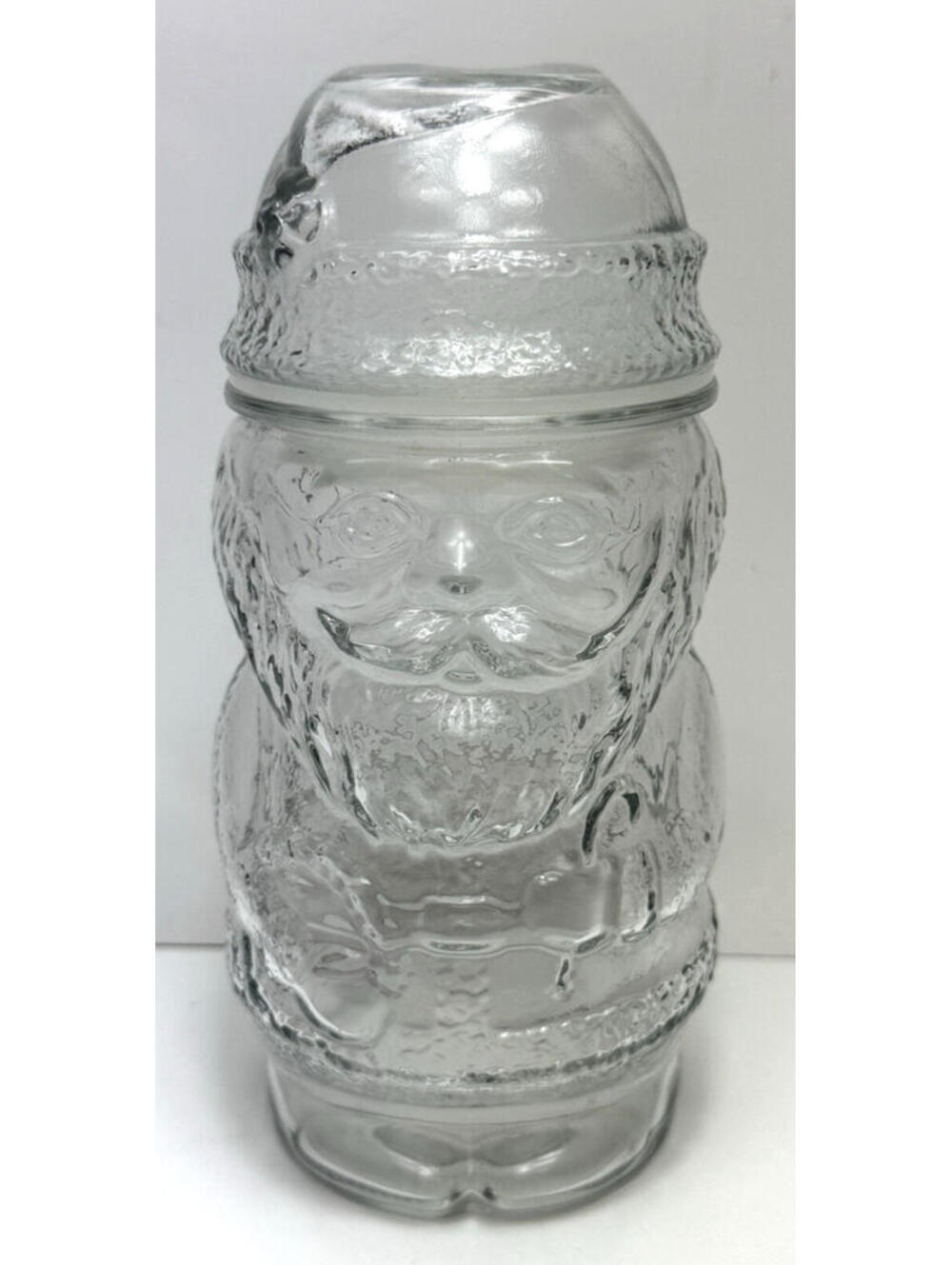 Vtg Glass Santa Claus Libbey Christmas Clear Candy Jar Display Lid Canada